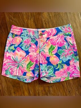 Lilly Pulitzer Tropical Floral Shorts Pink & Blue The Chipper
